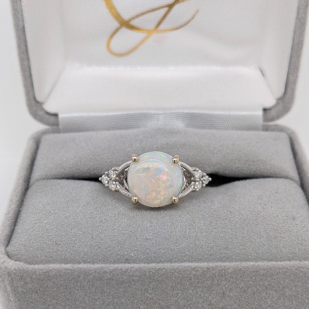 1.5cts Opal Ring in Solid 14K White Gold with Natural Diamond Accents
